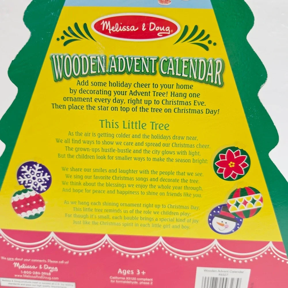 Melissa & Doug Wooden Advent Calendar Kids OS Green Magnetic Tree 9327